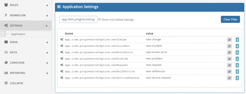 use the filter to search for the Progressive Capture Application settings